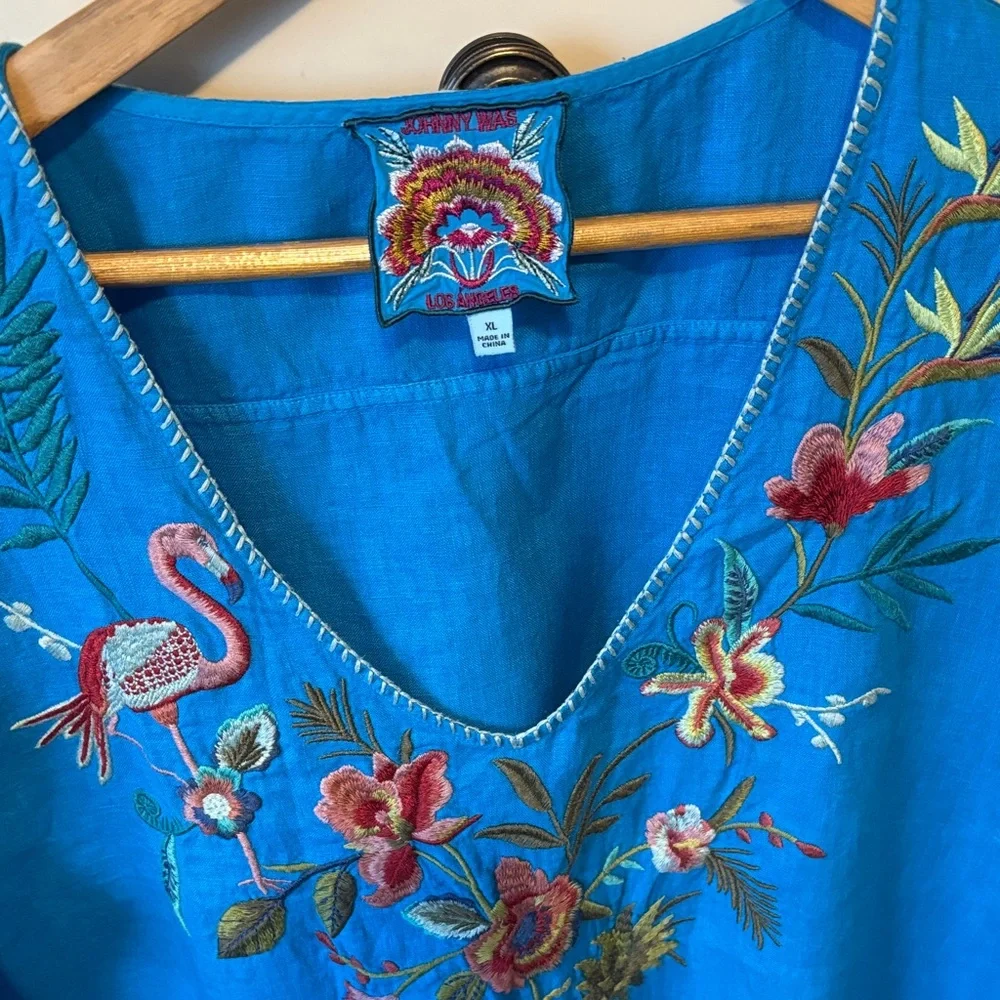 Johnny Was Vibrant Blue Embroidered Blouse - Picture 4 of 16
